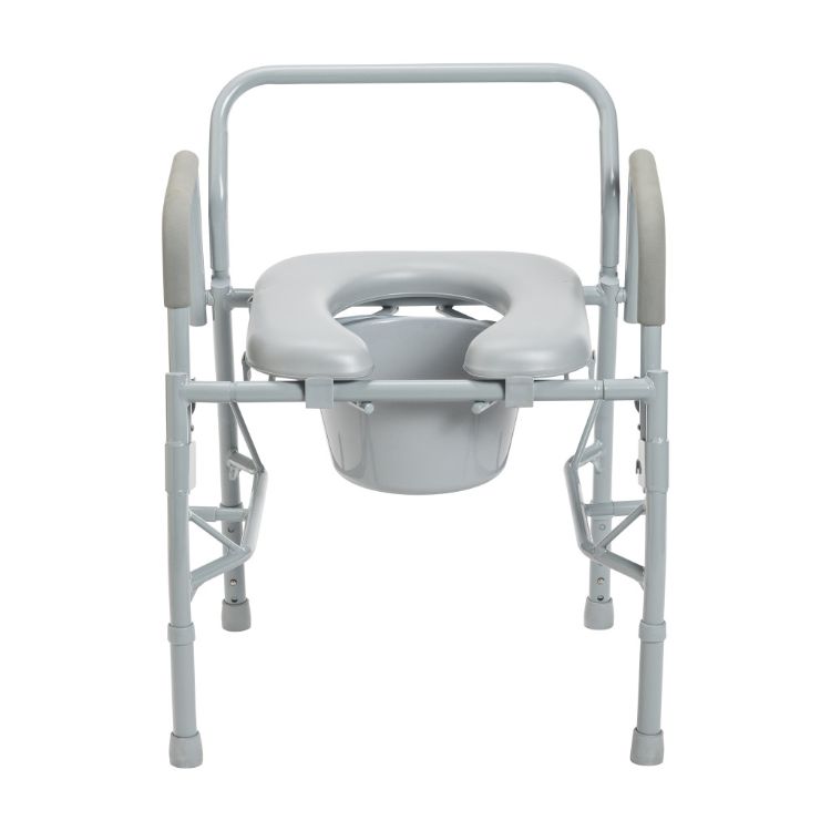 Drop arm steel commode with padded deep seat