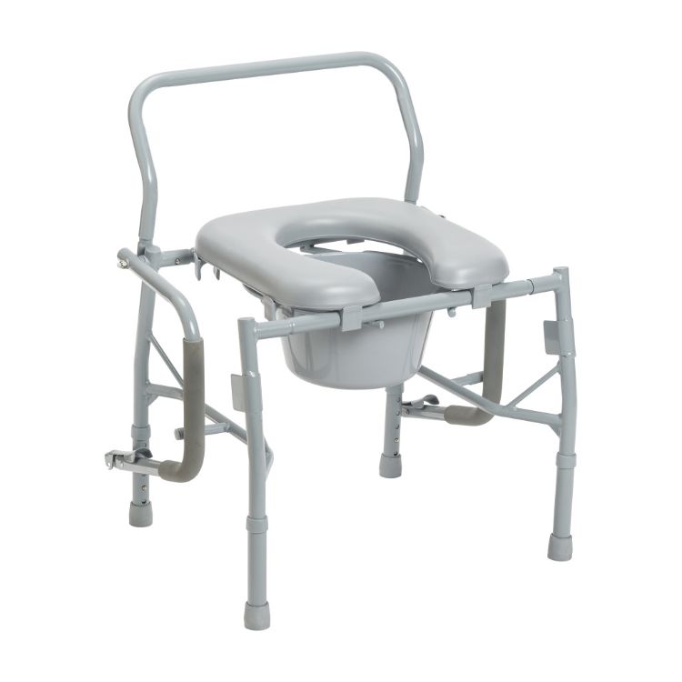 Drop arm steel commode with padded deep seat