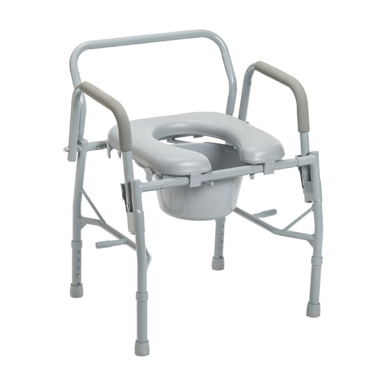 Drop arm steel commode with padded deep seat