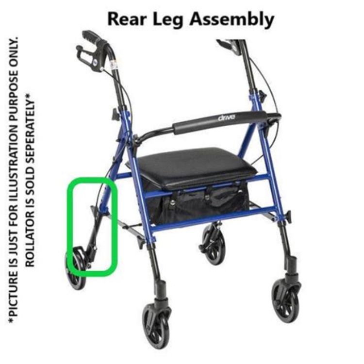 Rear Leg Assembly for Adjustable Height Rollator, 6" Casters I Blue (Model-R800KDVE)