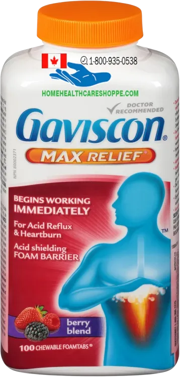 Gaviscon Max Relief berry flavored chewable tablets 100 count bottle