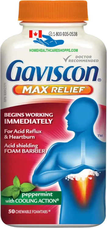 Gaviscon Max Relief peppermint flavored chewable tablets 50 count