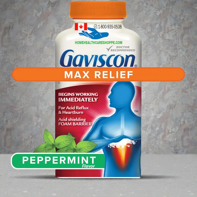 Gaviscon Max Relief peppermint flavored chewable tablets 100 count bottle