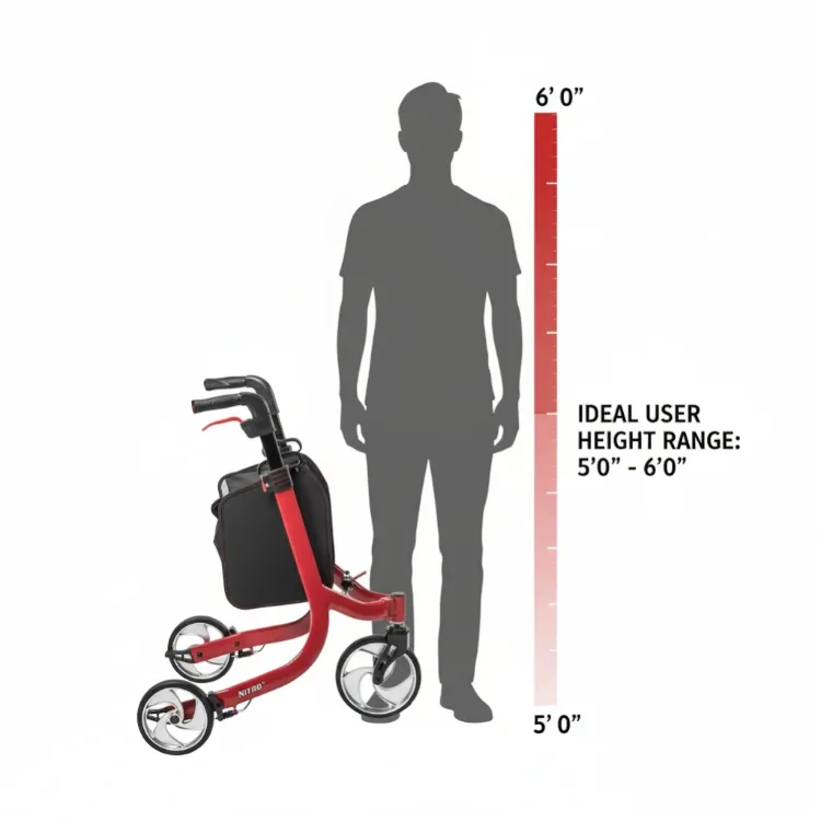 Drive Nitro 3-Wheel Rollator – Standard, Fits Users 5'0" to 6'0" Tall
