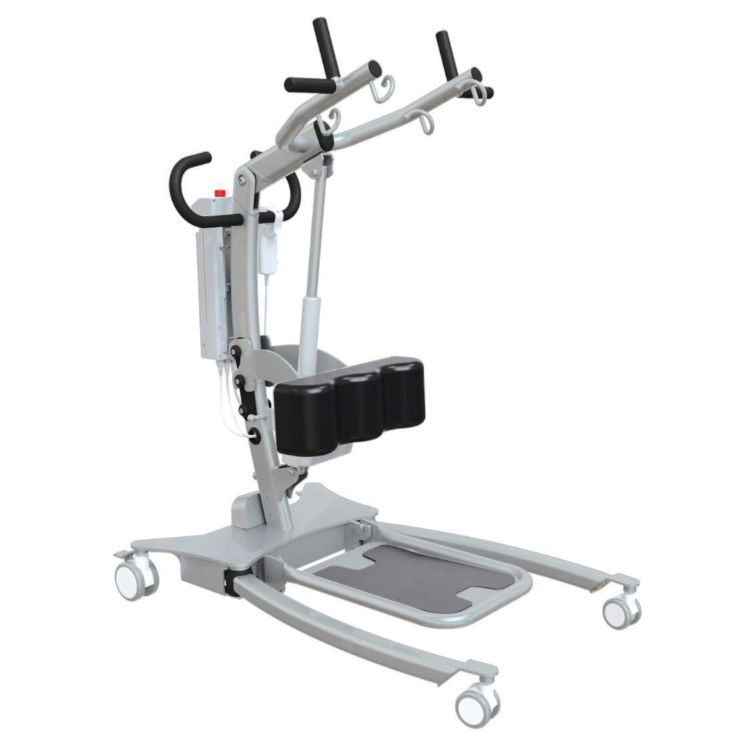 Sit to stand lift with ergonomic handles and adjustable knee pad