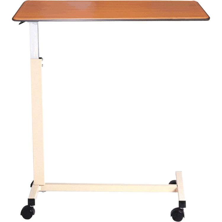 Non-tilt designer overbed table with adjustable height and casters