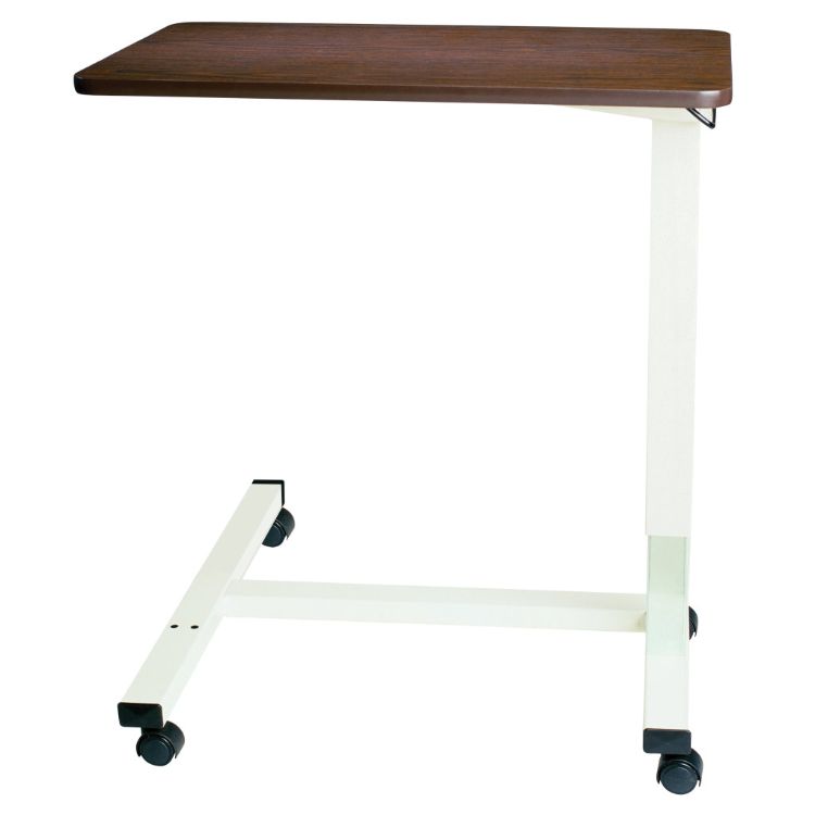 Non-tilt pneumatic cylinder overbed table with H base and adjustable height
