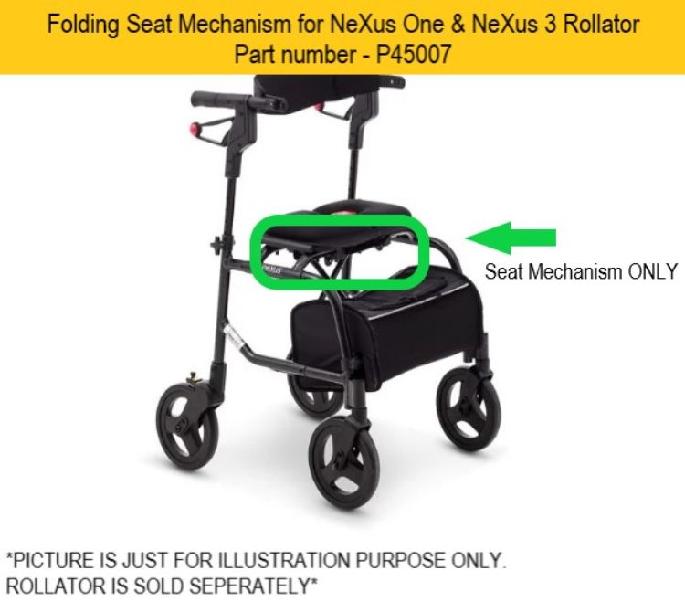 Folding seat mechanism for NeXus One and NeXus 3 Rollator P45007