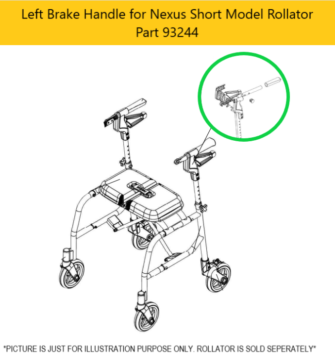 Left brake handle 5 hole for Nexus short model rollator part 93244