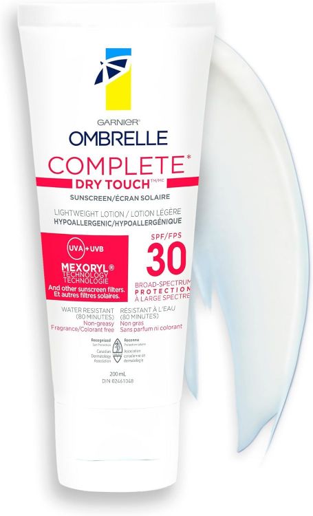 Ombrelle Sunscreen Complete Sensitive Body & Face Lotion, SPF 30, Ultra Light Moisturizing Cream, Hypoallergenic, Fragrance Free, 200mL
