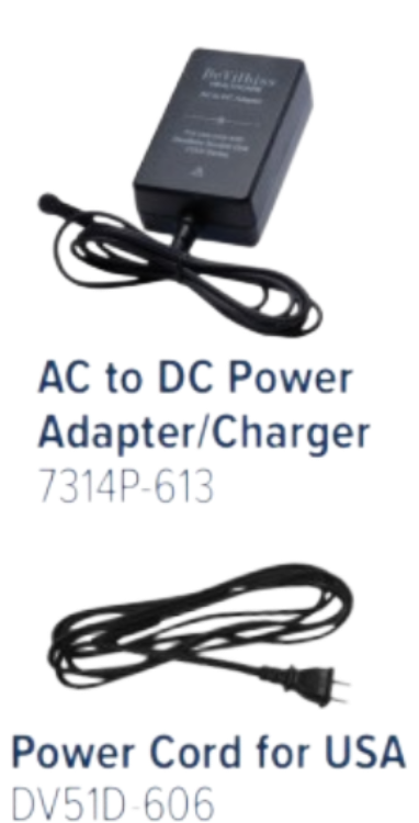 Replacement power supply for Drive Medical Vacu-Aide Suction Machine 7325P-D-EXF, including AC to DC adapter charger 7314P-613 and power cord DV51D-606