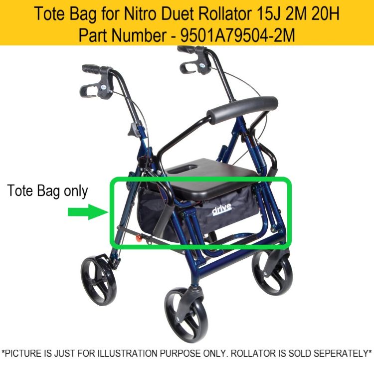 Tote bag for Nitro Duet Rollator serial numbers 15J 2M 20H part 9501A79504-2M