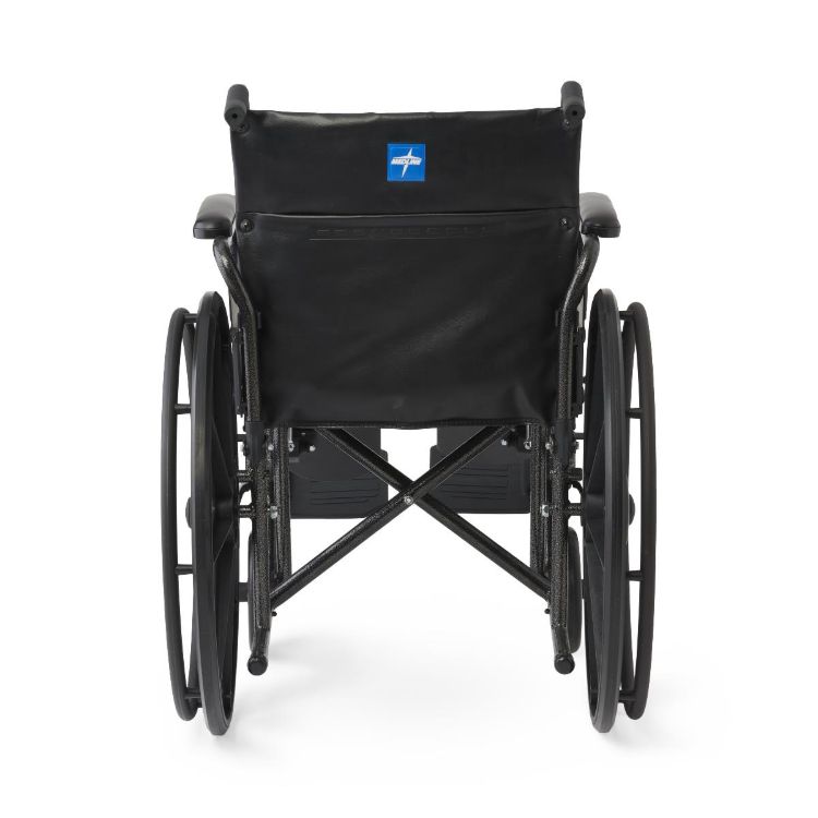 K1 Guardian wheelchair 18 inch with vinyl upholstery, swing-back desk-length arms, and elevating leg rests
