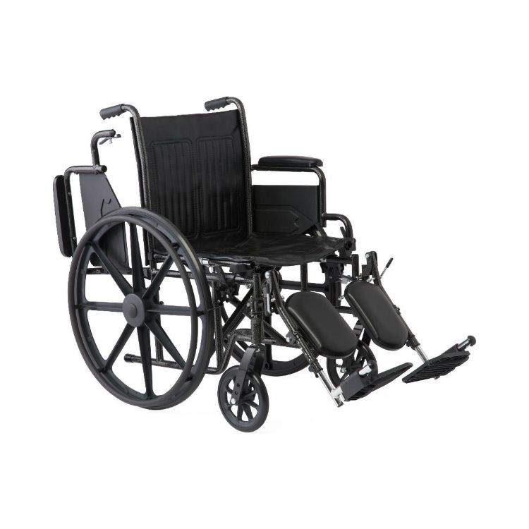 K1 Guardian wheelchair 18 inch with vinyl upholstery, swing-back desk-length arms, and elevating leg rests