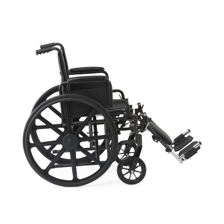 K1 Guardian wheelchair 18 inch with vinyl upholstery, swing-back desk-length arms, and elevating leg rests