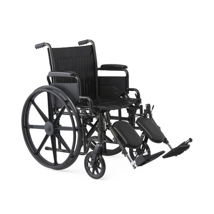 K1 Guardian wheelchair 18 inch with vinyl upholstery, swing-back desk-length arms, and elevating leg rests