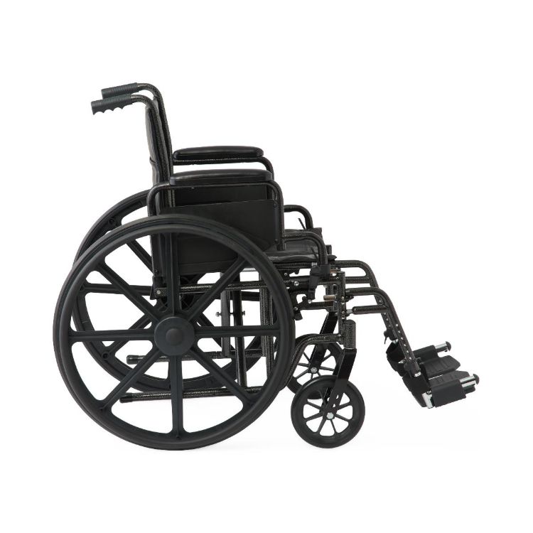 K1 Guardian wheelchair 18 inch with vinyl upholstery, swing-back desk-length arms, and swing-away footrests