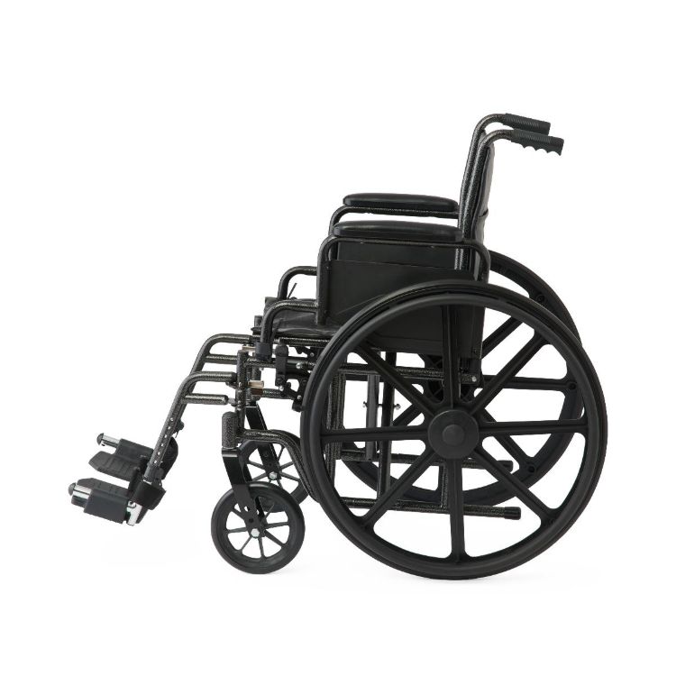 K1 Guardian wheelchair 18 inch with vinyl upholstery, swing-back desk-length arms, and swing-away footrests