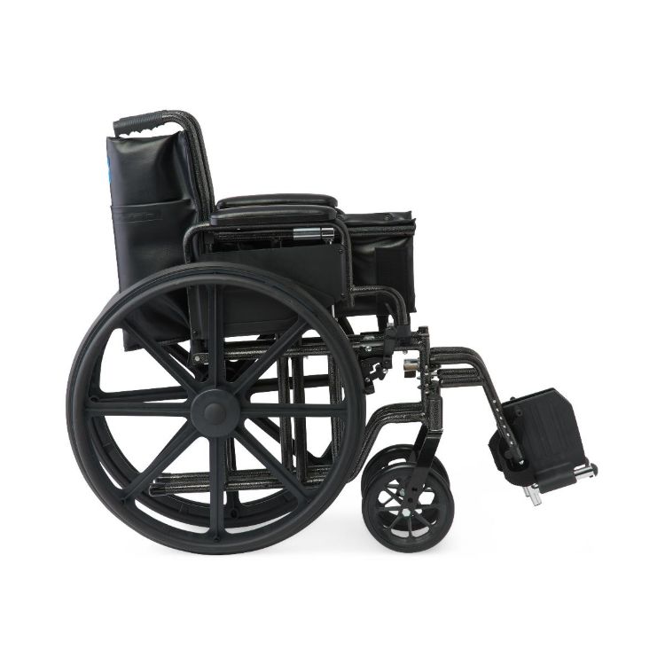 K1 Guardian wheelchair 18 inch with vinyl upholstery, swing-back desk-length arms, and swing-away footrests