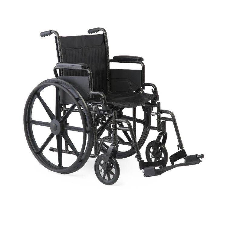 K1 Guardian wheelchair 18 inch with vinyl upholstery, swing-back desk-length arms, and swing-away footrests