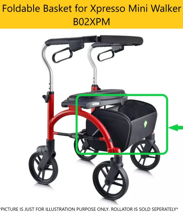 Foldable basket for Evolution Xpresso Mini rollator with mounting brackets included