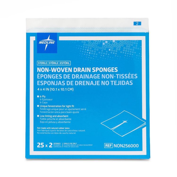 Medline Avant Gauze Drain Sponge Sterile 6 ply label view