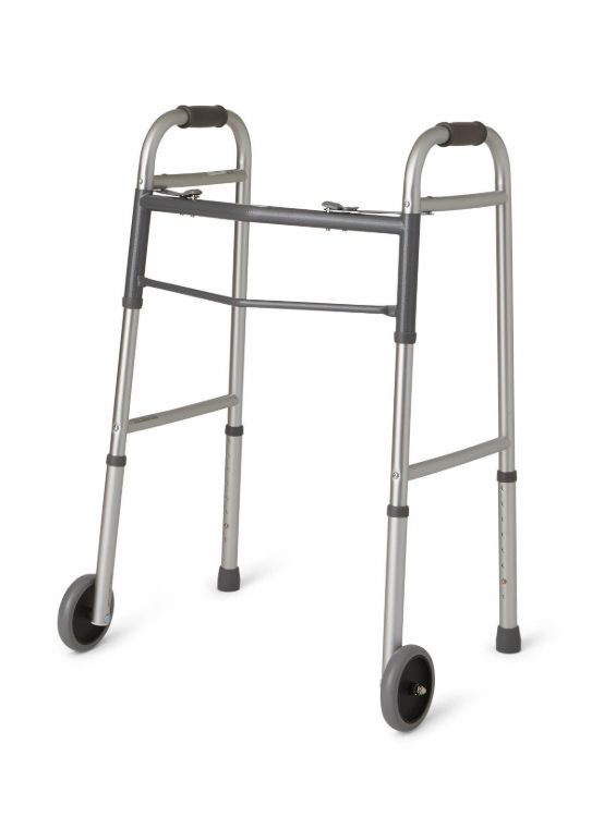 Medline Guardian G30757W Two-Button Folding Adult Walker with 5" Wheels, Adjustable Height