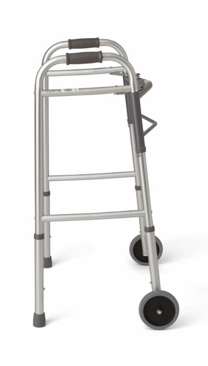 Medline Guardian G30757W Two-Button Folding Adult Walker with 5" Wheels, Adjustable Height  side view