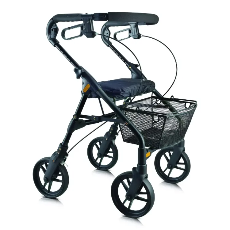 Evolution Piper Super Mini aluminum rollator walker with 8-inch wheels, cushioned seat and removable mesh basket