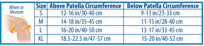 os1st knee size chart